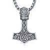 Cargari Thor Hammer Necklace Sterling Silver Mjolnir Pendant Viking Runes
