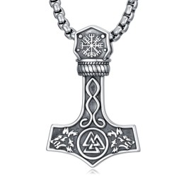 Cargari Thor Hammer Necklace Sterling Silver Mjolnir Pendant Viking Runes Necklace Norse Amulet Jewelry Gifts for Men