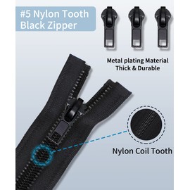 Zip Repair Set (52 Pieces), Universal #5 Zip Repair Set, Replacement Zipper for Zip, Zip Slider, Zip Repair Set for Jackets, Bags, Coats