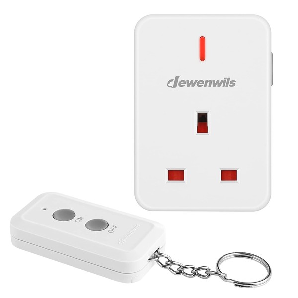 DEWENWILS Remote Control Plug Sockets UK, 30m/100FT Control Range, Compact Size, 13A/3120W Programmable Heavy Duty Wireless Light Switch with Keyring, CE&RoHS Listed, 1 Remote and 1 Socket