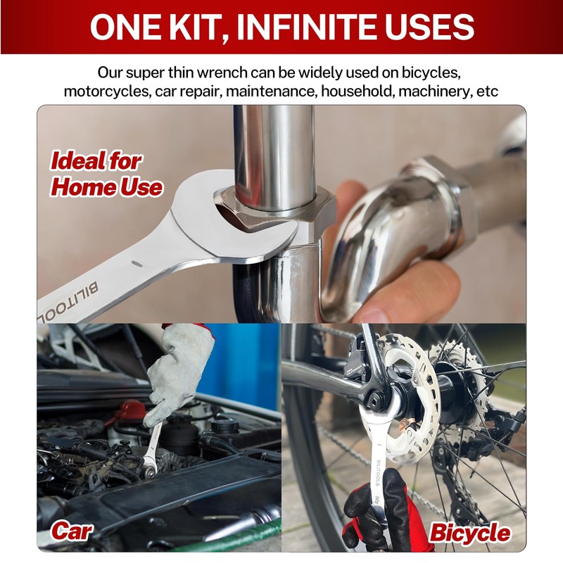 BILITOOLS Super-Thin Wrench Set, 9 Piece SAE Open End Wrench