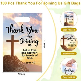 Panelee 100 Pcs Welcome to Our Church Bags Religious Plastic Brochure Church Gift Christian Cross Goody Treat Bags with Handles for Party Supplies Party Favor Decoration