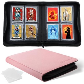 WITHYU Toploader Binder Holds 160 Top Loaders, 4 Pocket Ringless Card Holder for 3" x 4" Rigid Cards, Trading Card Album with 8 Toploaders for Sports, TCG, MTG (Pink)