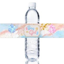 Maicaiffe Boy or Girl Water Bottle Stickers, Baby Shower Water Bottle Labels, He or She Party Decorations, Gender Reveal Party Stickers Supplies 32 Stickers