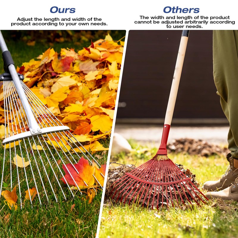 PEAKCLOUDS Adjustable Metal-Leaf Rake with Telescopic Handle - Lawn &
