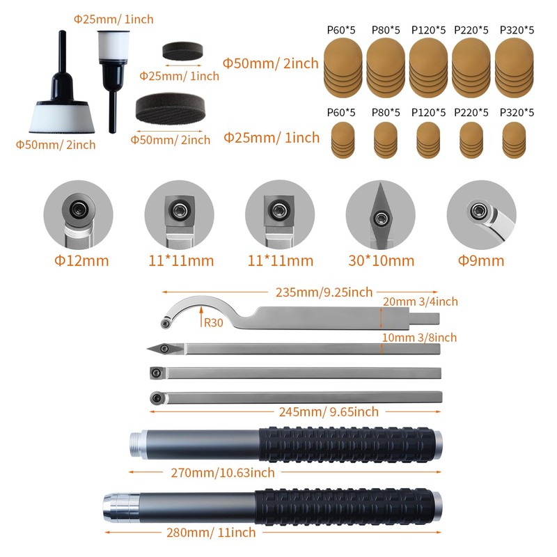RUITOOL Carbide Wood Lathe Turning Tools Set with Bowl Sander,