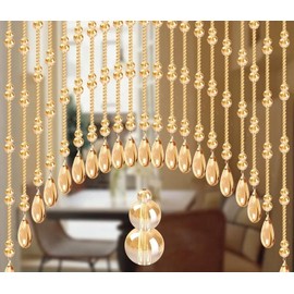 Rekelola Crystal Beaded Curtain for Doorways,Hanging Glass Door Beads Curtains for Windows Room Divider Bedroom Coffee House Bar (25 Strings Champagne)