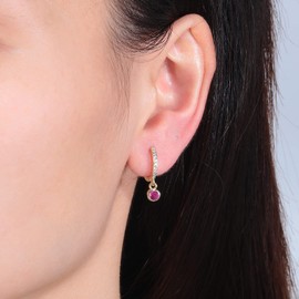 CiNily Small Hoop Earrings for Women,14K Gold Plated Mini Huggie Hoop Earrings Hypoallergenic Diamond Drop Earrings Dainty Cute Rose Red Cubic Zirconia Dangle Hoops Jewelry