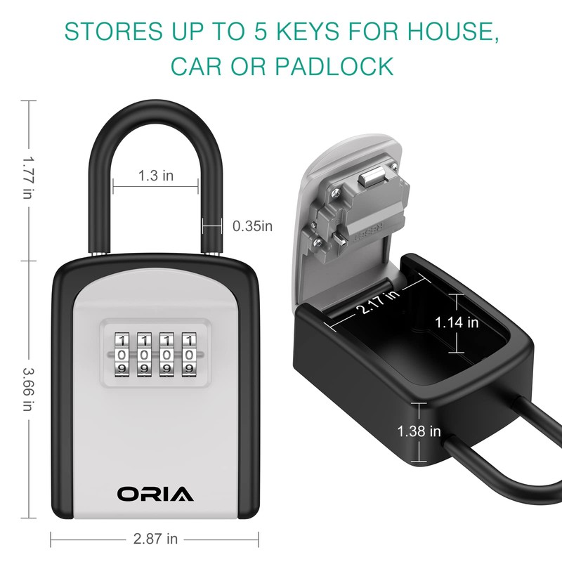 ORIA Key Lock Box, Key Safe Box, 4 Digit Combination