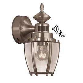 Outdoor Motion Sensor Wall Light, LED, 1-Light Dusk to Dawn Activation, 11.75 in, Weather Resistant (Brushed Nickel)
