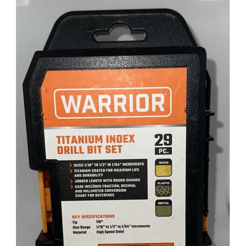 WARRIOR 29pc Titanium Index Drill Bits, Sizes 1/16" - 1/2"