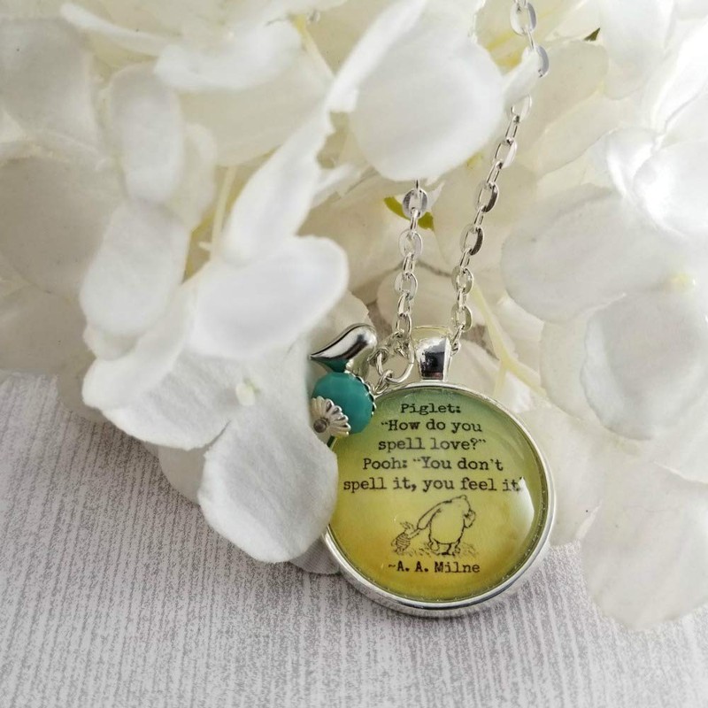 Piglet and Winnie the Pooh AA Milne Love Quote Necklace