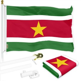 UD_G128 Combo Pack: 6 Ft Tangle Free Aluminum Spinning Flagpole (White) & Suriname Surinamese Flag 3x5 Ft, LiteWeave Pro Series