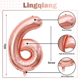 Rose Gold 16th Birthday Balloons for Girls, 40 Inch Big Mylar Foil Number 1 and 6 Balloons Self Inflating Rose Gold 16 Balloons Number for Women 16th Anniversary Party Decorations Supplies