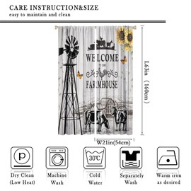 SENRUEGT Cow Printed Window Curtains,Western Farms Black and White Cattle Living Room Barn Curtains 42x63in