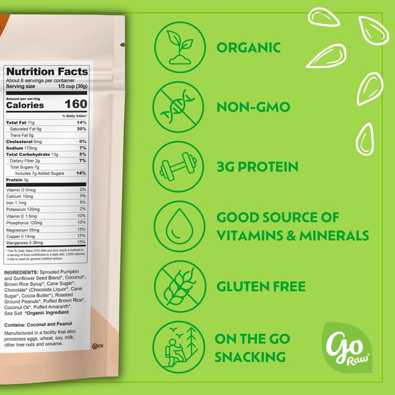 Go Raw Chocolate Peanut Butter Snacking Granola, 8oz Pouch