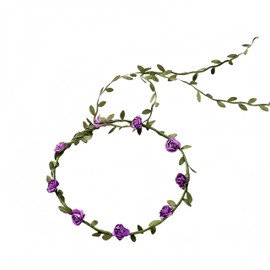 Lofruiin Women's Simulated Rose Flower Wreath Bridesmaid Floral Crown Headband Headpiece for Seaside Weddings Travel Photography (Purple, Pack of 1)