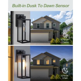 LITFIT 2-Pack Dusk to Dawn Outdoor Wall Light Fixtures, 14'' Die-Casting Aluminum Outside Garage Wall Sconce, Hardwired Porch & Patio Lights, Minimalist Matte Black, Bulbs Not Included