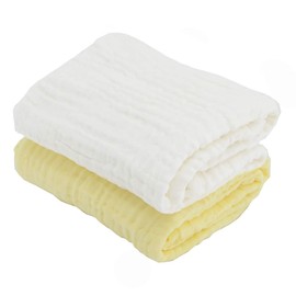 BWinka 2PCS Super Soft 6 Layers Muslin Cotton Newborn Baby/Kids Bath Towels White Also for Baby Blanket(105x105cm) (White+Yellow)