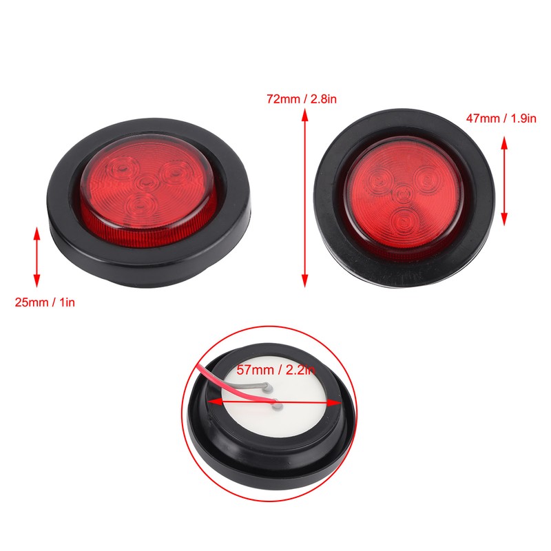 4pcs 2in Round LED Indicator Light Side Marker Lamp Red