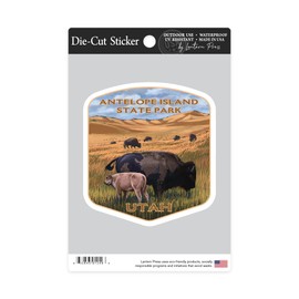 Die Cut Sticker Antelope Island State Park, Utah, Bison and Calf Grazing, Contour Vinyl Sticker 3 to 6 inches, (Waterproof Decal for Cars, Water Bottles, Laptops, Coolers), Large