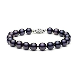 Black Freshwater Cultured Pearl Bracelet AAAA Quality with Sterling Silver Clasp (7.5-8mm), 7.5"