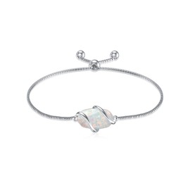 HPQQ Opal Bracelet for Women 925 Sterling Silver Dainty Link White Opal Stone Bracelet October Birthstone Jewelry Anniversary Birthday Christmas Gifts for Women Her Mom