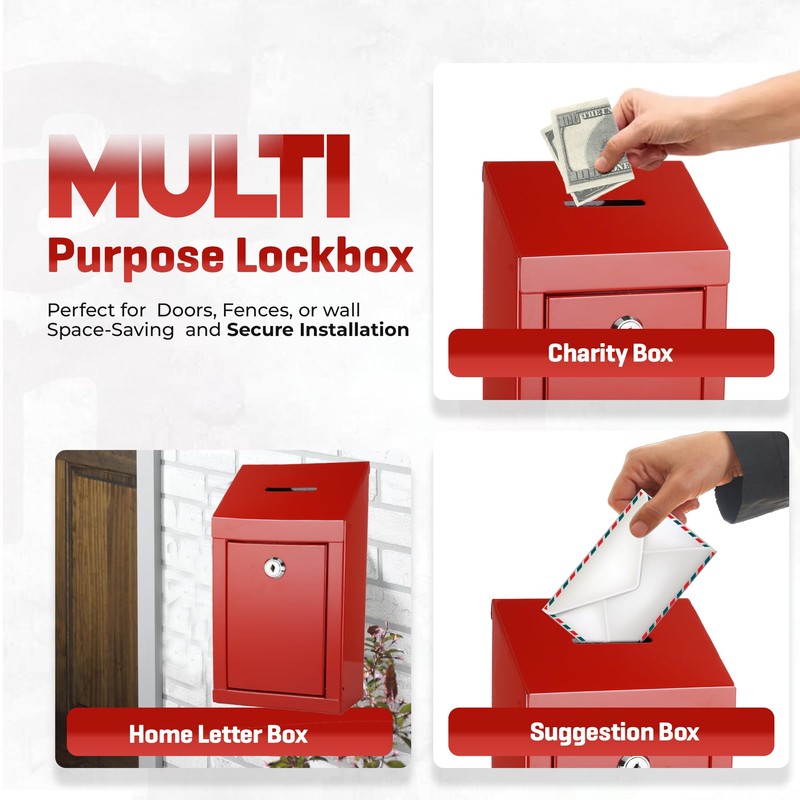Metal Donation Box-Suggestion Box with Slot and lock-Cash Lock box