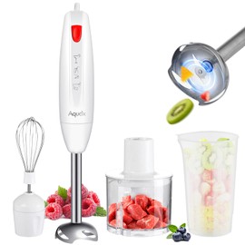 Immersion Blender Handheld Blender 4 in 1, 16000rpm Speed, 400W Turbo Motor & Ergonomic Grip Hand Blender Set, Splash-Proof Stainless Steel Blades, for Soup,Baby Food,Smoothies,Sauce,Aquox (White)