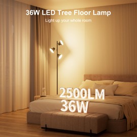 SIBRILLE LED Floor Lamp, 36W Modern Floor Lamp with Remote & Touch Control, 4 Color Temperatures, Standing Lamp with 3 Rotatable Lights, Floor Lamps for Living Room, Bedroom, Office