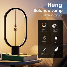 Heng Balance Lamp, 5V 2A Smart Magnetic Balance Light Contemporary Soft Light Eye Care Lamp USB Powered LED Desk Lamp Night Light for Bedroom Living Room Office Dormitory