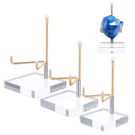 PH PandaHall Acrylic Easel Display Stand 3 Sizes Adjustable Arm Display Stand Clear Acrylic Easel Crystal Stone Stand Holder for Gemstones Minerals Agate Display Golden