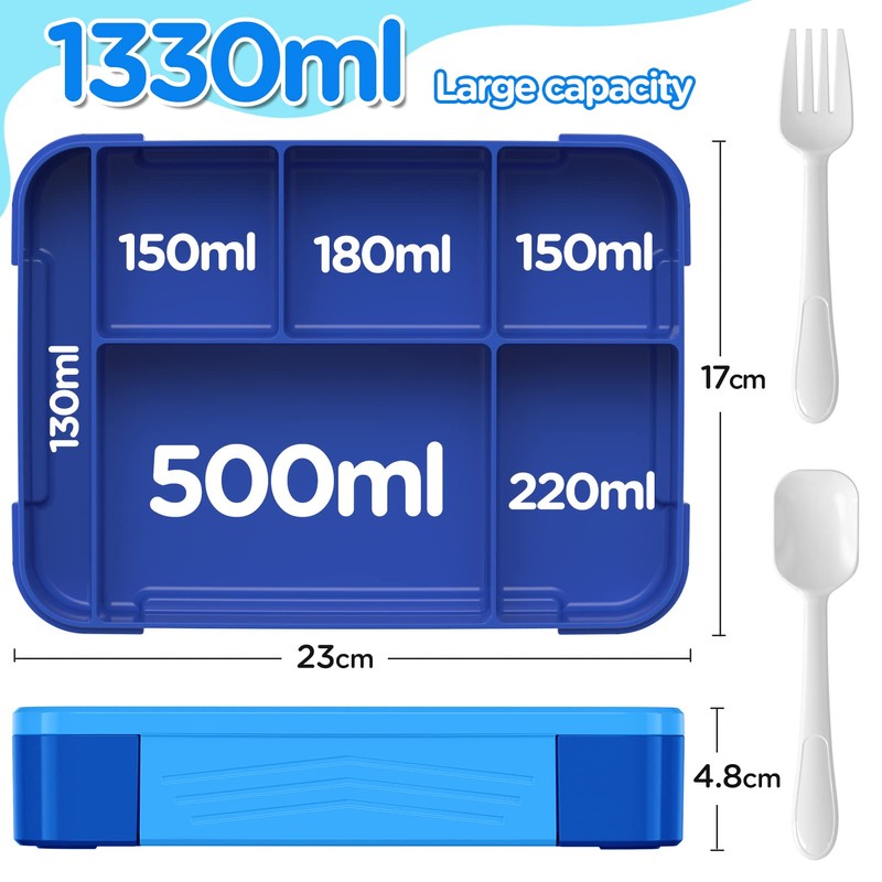 WayEee Bento Lunch Box 1330ml Lunch Box Kids Leak-Proof Lunch