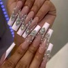 RTKHFZE Square Press On Nails - Long, Pink Rhinestone Design,