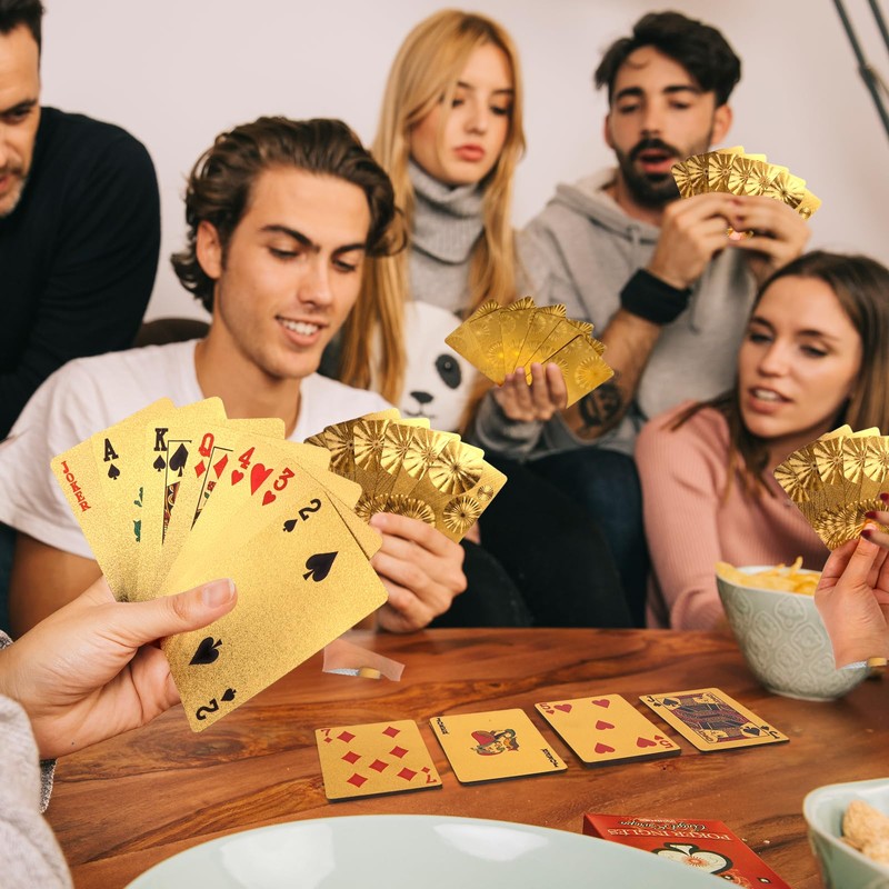 YXSJAS 4 Decks Waterproof Playing Cards Plastic Gold Foil Playing