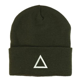 Trendy Apparel Shop Survival Game TV Korean Drama Triangle Logo Embroidered Long Cuff Beanie - Olive