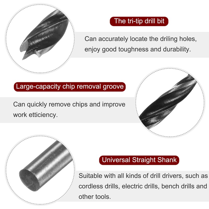 sourcing map 5pcs Brad Point Drill Bits 3.5mm(9/64") Dia Straight
