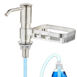 Soap Dispenser for Kitchen Sink, Built in Soap Dispenser Pump with Sponge Holder, Under Counter Brushed Nickel ABS Pump Head with 38" Extension Tube Kit, Good Suction Power