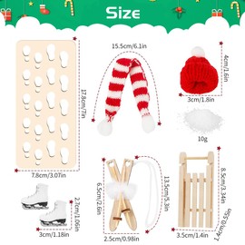 Gnome Accessories, Miniature Christmas Gnome Hat Scarf Ski Boots Sledge Wooden Skis Snow Footprints, Mini Clothing Christmas Ski Gnome Accessories for Gnome Door Decoration 1:12 Dollhouse Gifts