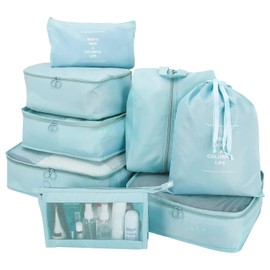 wiipara Packing Cube Set 8 Pieces, Multifunctional Suitcase Organiser Set, Waterproof Packing Cubes, Suitcase Organiser, Clothes Bags for Clothes, Shoe Bag, Cosmetic Bag for Travel (Light Blue)
