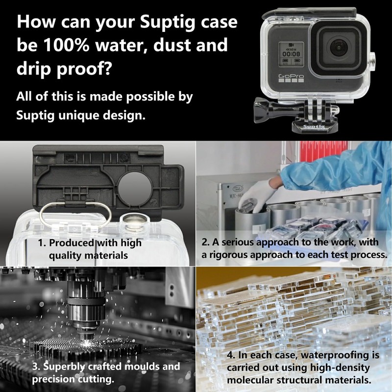 Suptig Waterproof Case Protective Housing Compatible For GoPro Hero 8