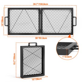 only fire Foldable X-Marks Fire Pit Cooking Grate, Portable Rectangle Campfire Grill Grate with Handles, Heavy Duty Steel Campfire BBQ Grill for Outdoor, 36 inch