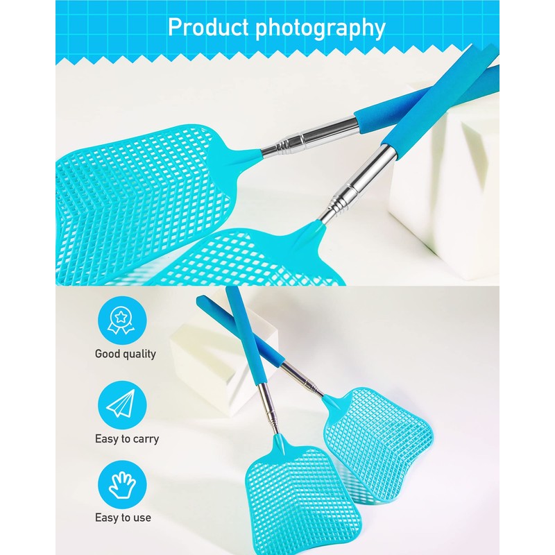 Wapodeai 2 Pack Fly Swatters Heavy Duty Set, Telescopic Fly