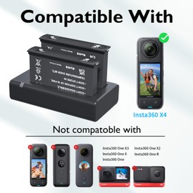 LP Battery Charger Kit for Insta 360 X4, 2500mAh Batteries for 360 X4 Camera, USB-C Fast Charging Hub, Insta 360 X4 Accessories, 3-Slot Battery Charging Station + 2 Pack 360 x4 Extra Battery