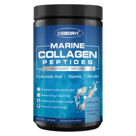 ZEBORA ZEBORA Marine Collagen Peptides Powder 50 Servings - Wild Caught Hydrolyzed Fish Collagen with Hyaluronic Acid, Keratin, Multivitamins - Collagen for Women Support Skin Hair Nail Joint, Keto Friendly