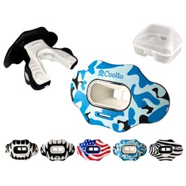 COOLLO SPORTS Lip Guard Mouthguard MAXX/ Might Football and High Impact Sports Lip Protector for Adults & Youth (Strap Included) (Without Case ( Adult 8+ ), Blue Camo -(Two Layers))