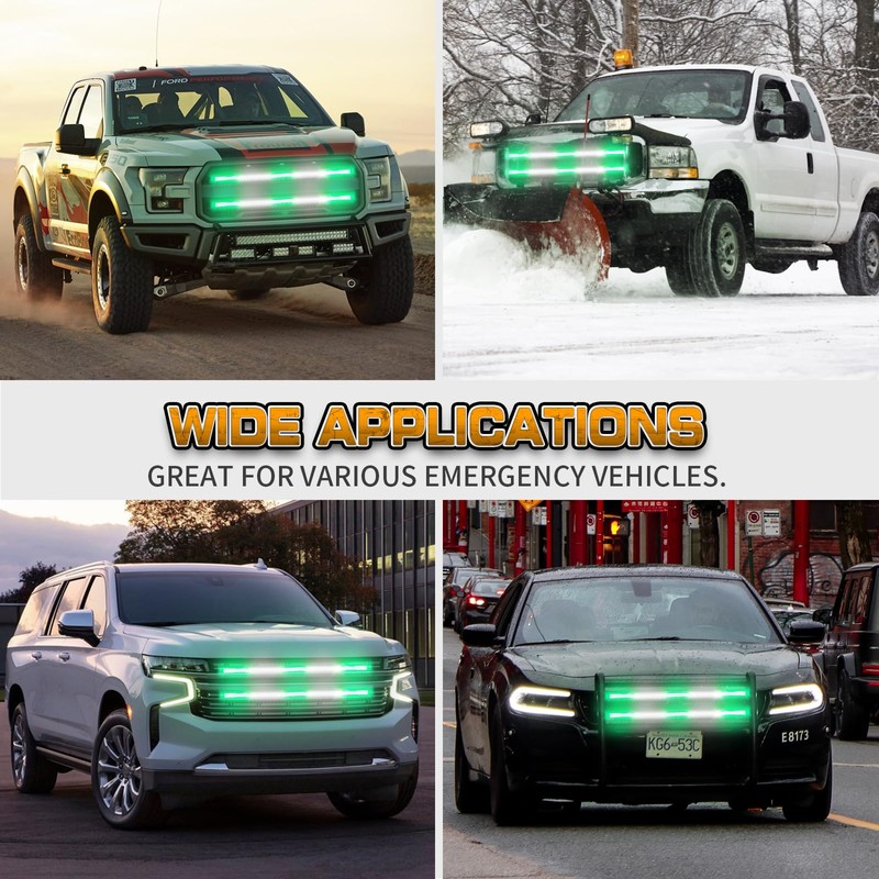 XRIDONSEN 2PCS 30 inch Green White Grill Emergency Lights Strip