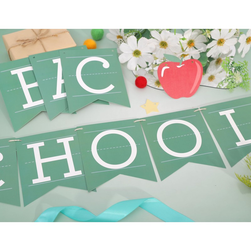 Back to School Banner, 80in Matte Vintage Green Classroom Welcome