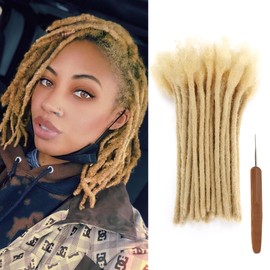 Human Hair Loc Extensions 0.6cm Width 30 Stands Handmade and 100% Human Hair Can Be Curled and Bleached Dreads Extension with Needle for Men and Women(0.6cm 6 Inch/30Strands-613#)