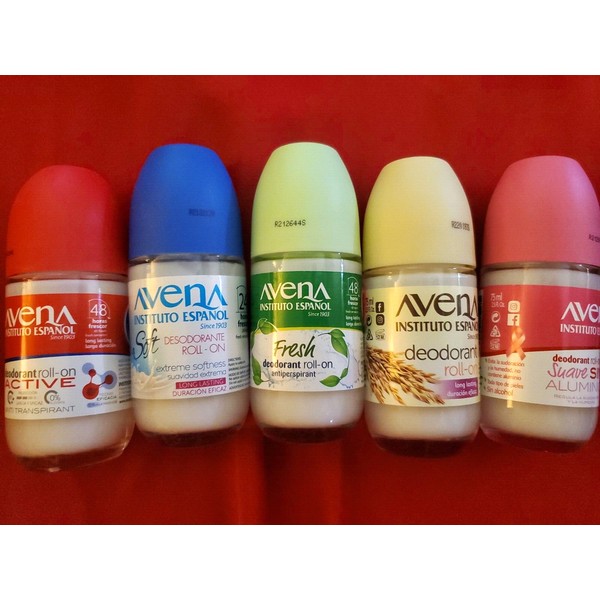 5 PACK AVENA OATMEAL ROLL ON DEODORANT BY INSTITUTO ESPAÑOL  VARIETY PACK
